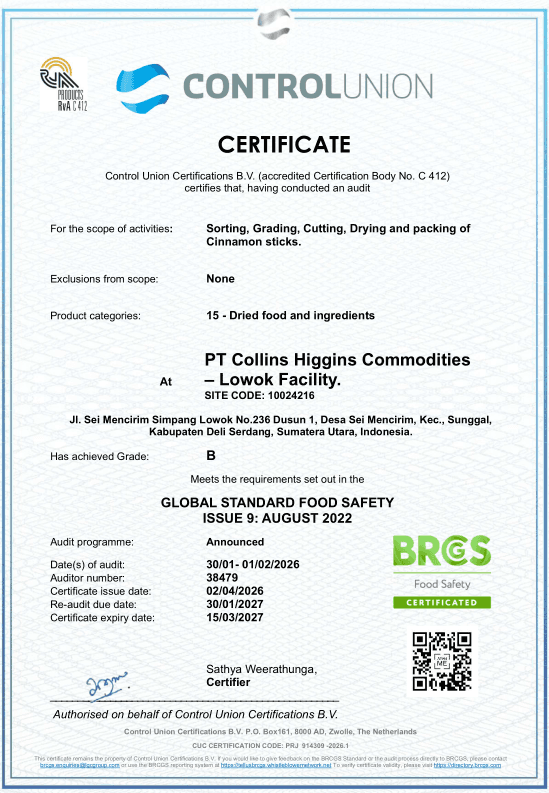 BRCGS Certificate - Lowok Factory