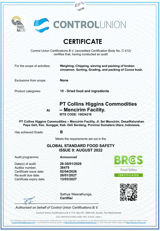 BRCGS Certificate - Mencirim Factory